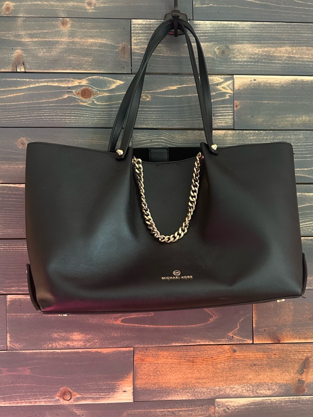 Michael Kors Black Tote with Gold Chain Accent